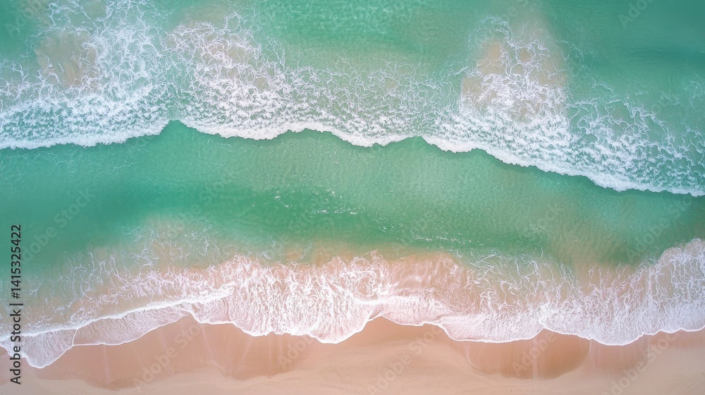 Fototapeta premium Aerial View Turquoise Water Meets Sandy Beach
