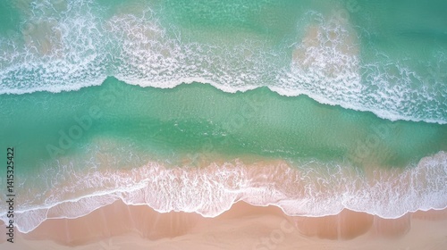 Aerial View Turquoise Water Meets Sandy Beach