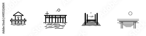 Obraz na płótnie Vector illustration icons of piers and platforms over water showcasing various styles and structures w salonie