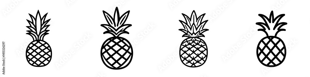 Vector illustration of multiple pineapple icons in simple black outline style representing tropical fruits and summer vibes Vector illustration of multiple pineapple icons in simple black outline style representing tropical fruits and summer vibes