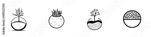 Unique vector illustrations of various plants in decorative containers for home decor and gardening projects