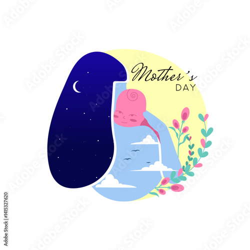 Mothers Day. Women's day. Mother with child, motherhood. Vector illustration in a flat style. Postcard, banner, poster.