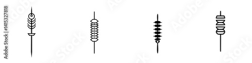 Vector illustration icons of various skewer designs for culinary use in cooking and food presentation