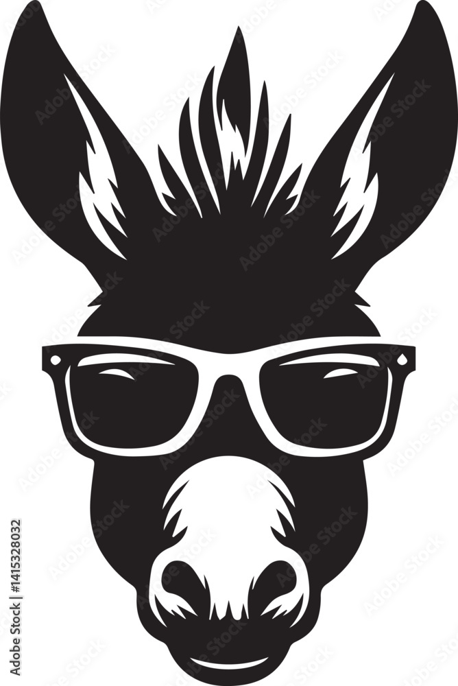 Obraz premium donkey head clipart silhouette, Donkey head illustration, donkey head with sunglass silhouette vector