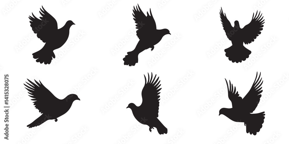 Obraz premium Bird Silhouette Vector Set – Black Bird Clipart Illustrations