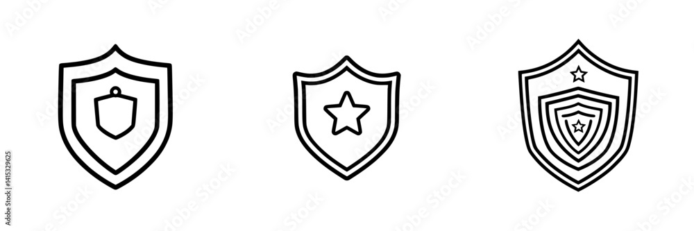 Vector illustration icons of different shield designs showcasing security and protection concepts Vector illustration icons of different shield designs showcasing security and protection concepts