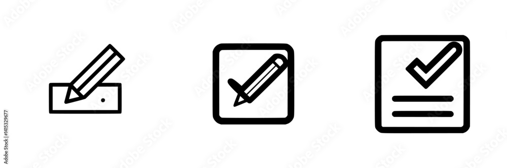 Vector illustration icons representing a pencil, check mark, and document in a simple design Vector illustration icons representing a pencil, check mark, and document in a simple design