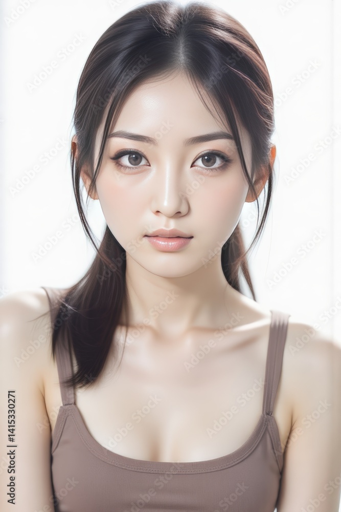 Portrait of a Beautiful Asian Woman with Natural Makeup and Sleek Hair, Studio Shot, Wellness and Beauty Concept Portrait of a Beautiful Asian Woman with Natural Makeup and Sleek Hair, Studio Shot, Wellness and Beauty Concept