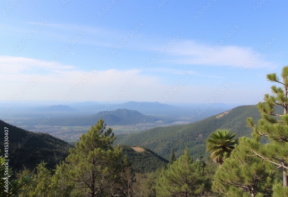 Fototapeta premium Majestic Mountain Range Panorama Breathtaking View from a Hilltop Serene Landscape Photography