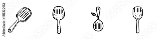 Cooking utensil vector illustrations showcasing diverse spatula designs for culinary use