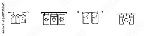 Laundry hanging on a clothesline in a simple vector icon design representing domestic chores and everyday life activities