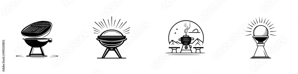 Vector illustration of various barbecue grill designs showcasing outdoor cooking versatility and fun