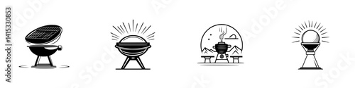 Obraz na płótnie Vector illustration of various barbecue grill designs showcasing outdoor cooking versatility and fun w salonie