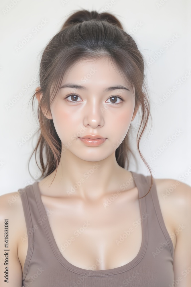 Portrait of a Beautiful Young Asian Woman with Natural Makeup and Casual Hairstyle, Isolated on White Background Portrait of a Beautiful Young Asian Woman with Natural Makeup and Casual Hairstyle, Isolated on White Background
