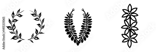 Vector illustration icons of floral designs featuring wreaths and flower arrangements suitable for various decorative purposes