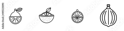 Vector illustration icons of citrus fruits showcasing lemon and lime designs in a minimalist style