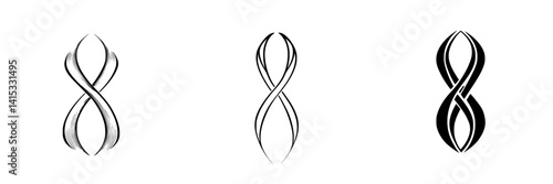 Vector illustration of three unique interpretations of the number eight in a minimalist design