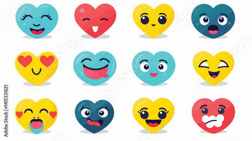 Colorful Emoticons Expressing Love, Laughter, Boredom, Confidence, and Sleepiness