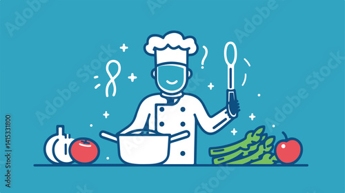 Professional Cook Icon Design on Blue Background Vector Illustration