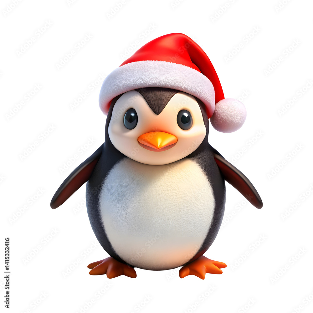 Fototapeta premium penguin with Christmas hat icon on a transparent background