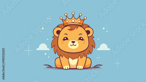 Majestic Lion Wearing a Golden Crown, Tiny Wild Animal EPS Image