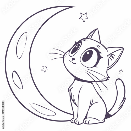 Cat moon logo vector icon illustration style