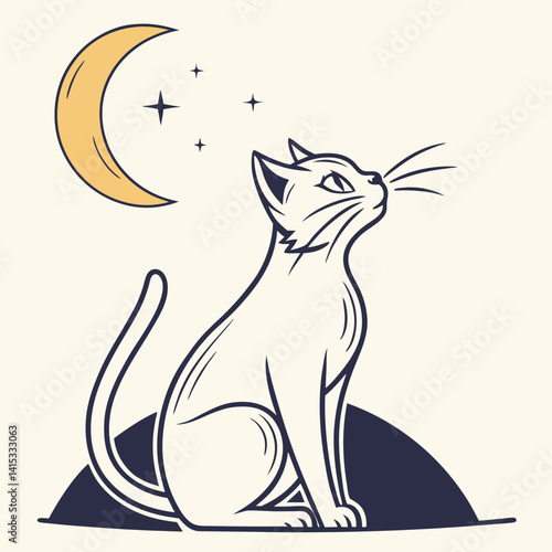 Cat moon logo vector icon illustration style