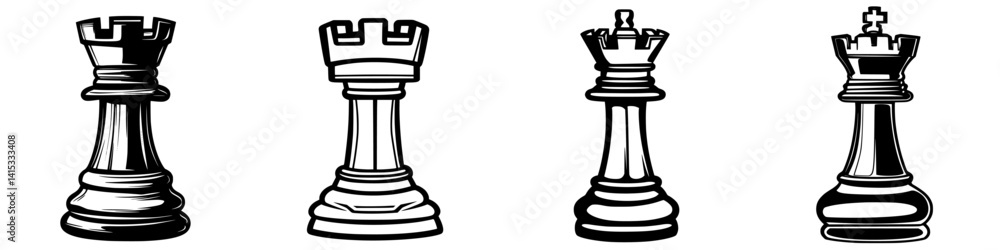 Vector illustration of various chess rook designs for game enthusiasts and learners Vector illustration of various chess rook designs for game enthusiasts and learners