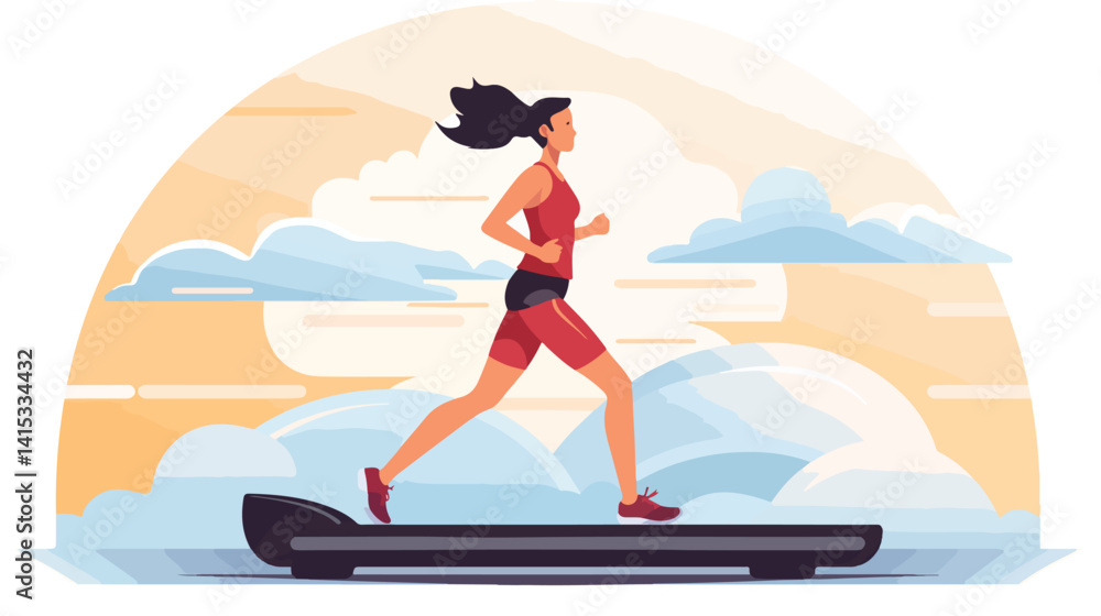 Energetic Young Woman Sprinting on Treadmill in Fitness Center Energetic Young Woman Sprinting on Treadmill in Fitness Center