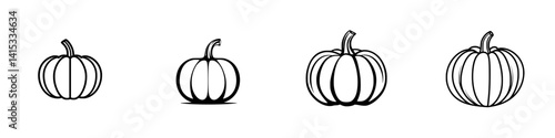 Obraz na płótnie Vector illustration of four distinct pumpkins showcasing varying shapes and sizes suitable for autumn-themed designs and decorations w salonie
