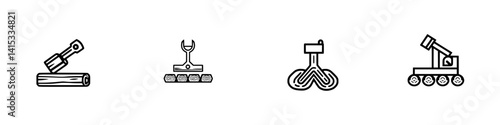 Vector illustration icons representing construction tools and machinery for various industry applications and activities