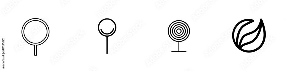Obraz premium Vector illustration icons featuring different types of lollipops and a leaf symbol representing nature's sweetness