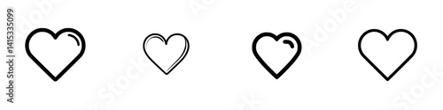 Vector illustration of four diverse heart icons showcasing various styles and designs for digital and print use