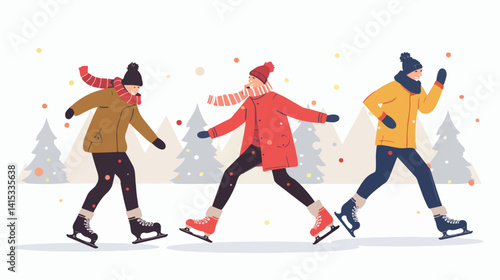 Professional Ice Skating Vector Illustration Over White Background