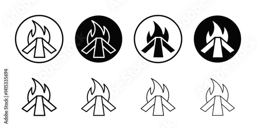 Campfire icon Black and white outline vector