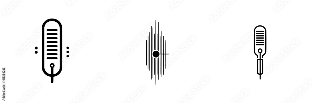 Vector illustration of three microphone icons representing sound recording, audio broadcasting, and vocal performance in a modern design Vector illustration of three microphone icons representing sound recording, audio broadcasting, and vocal performance in a modern design