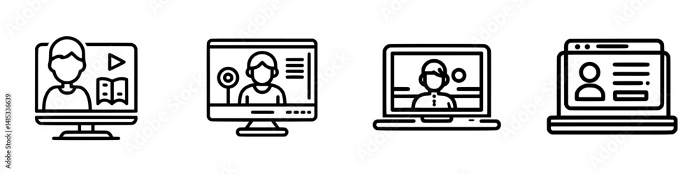 Vector illustration of various online learning platforms showcasing video lectures and interactive content Vector illustration of various online learning platforms showcasing video lectures and interactive content