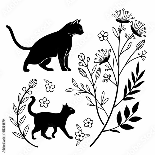 cat svg, cat floral svg, car lover svg, animal svg bundle, domestic pet svg, cat mom svg, cat bundle svg, cat mama svg, cat printable svg, flower svg, plant svg, floral svg, silhouette cat, cat, anima
