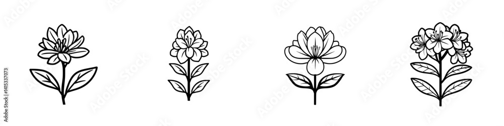 Vector illustration of four distinct flower designs showcasing various styles and forms suitable for decorative and creative purposes Vector illustration of four distinct flower designs showcasing various styles and forms suitable for decorative and creative purposes