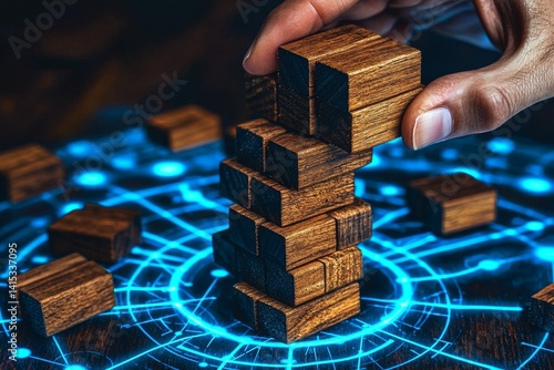 Wooden Blocks Digital Network Construction