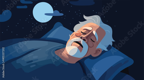 Elderly Man Sleeping Peacefully on White Bed with Mouth Open and Drooling