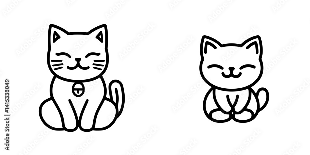 Fototapeta premium Cute and simple vector illustration of two happy cats with playful expressions and distinct features