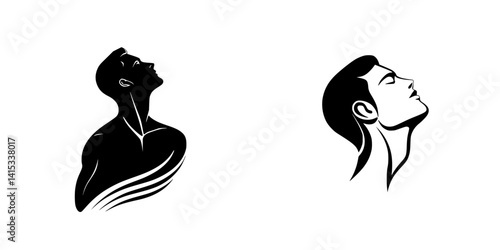 Vector illustration icon of two abstract male profiles showing different neck and chin positions