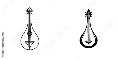 Vector illustration icons of two different mandolin designs showcasing unique shapes and string patterns