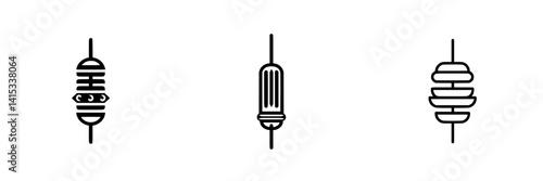 Vector illustration of three unique bobber designs for fishing in minimalist style showcasing different shapes and patterns