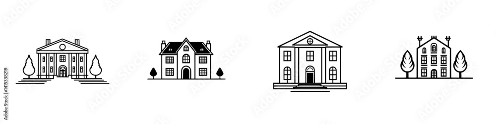 Vector illustration of various house designs showcasing architectural diversity and styles during daytime Vector illustration of various house designs showcasing architectural diversity and styles during daytime