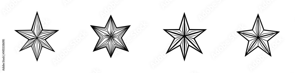 Vector illustration of four stylized stars with intricate line designs suitable for various design projects Vector illustration of four stylized stars with intricate line designs suitable for various design projects