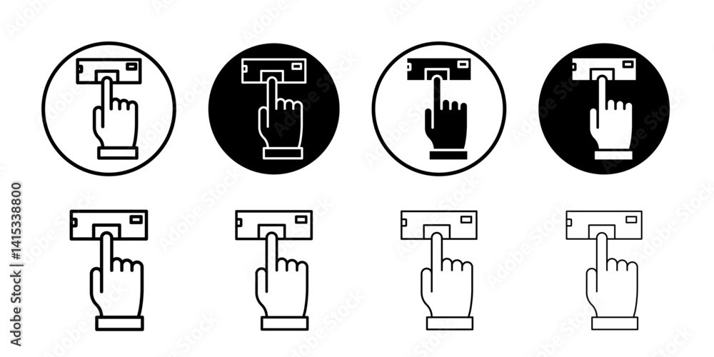 Finger authentication icon Black and white outline vector