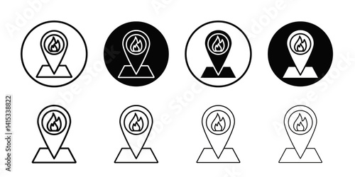 fire location icon Black and white outline vector