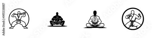 Martial arts training icons representing various poses and activities